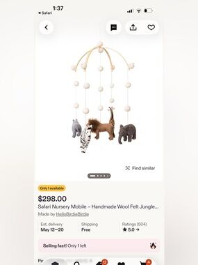 Handmade Wool Felt Jungle Mobile - Neutral Safari Nursery hello birdie birdie